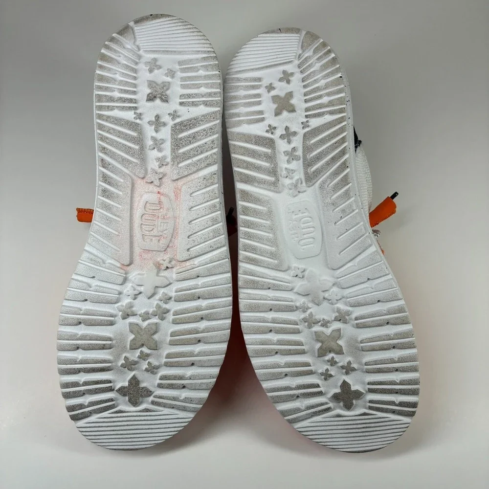 HEY DUDE Wally Tri Varsity Men's US 10 Orange White Mesh Casual Slip-On Shoes